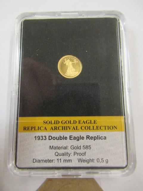 14CT GOLD 1933 DOUBLE EAGLE REPLICA COIN - 0.5G Image