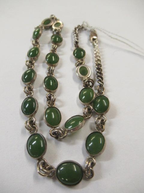 SILVER AND GREEN STONE NECKLACE - 25.2G GROSS Image
