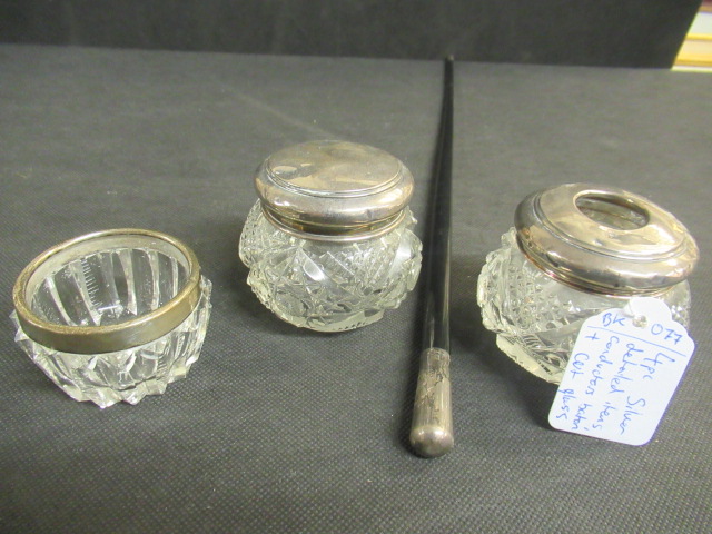 FOUR PIECES OF SILVER MOUNTED ITEMS INCLUDING CONDUCTORS BATON Image
