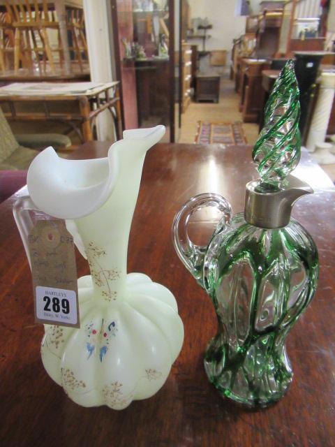 TWO ART GLASS JUGS INCLUDING SILVER COLLAR Image