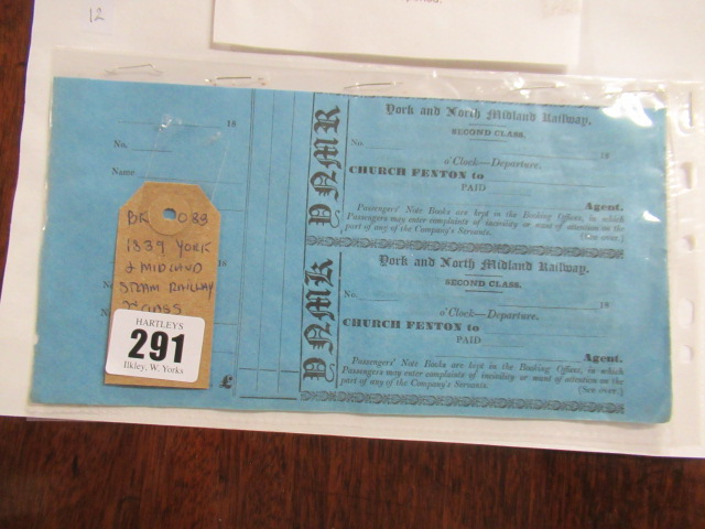 1839 YORK AND MIDLAND STEAM RAILWAY SECOND CLASS TICKETS Image