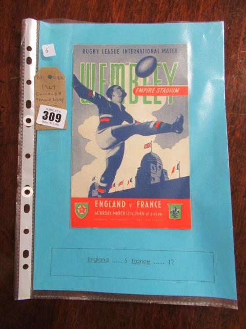 1949 ENGLAND V FRANCE RUGBY LEAGUE PROGRAMME Image