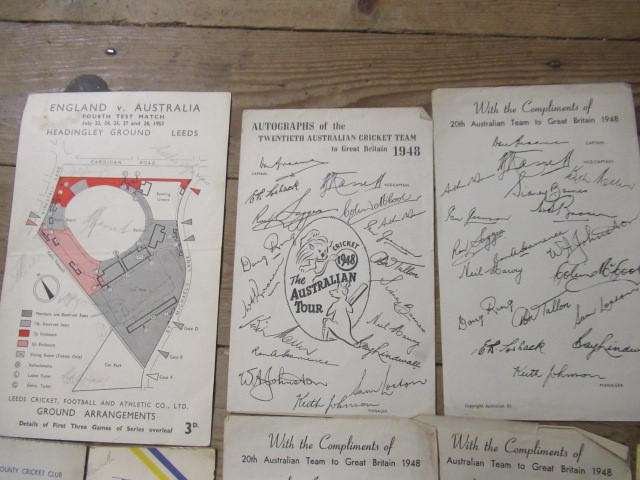 SOUTH AFRICAN TOUR 1951 HEADINGLEY MULTI-SIGNED MENU CARD WITH OTHER 1940S CRICKET PROGRAMMES Image
