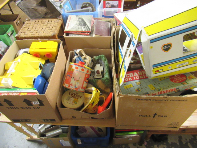 THREE BOXES OF VINTAGE TOYS ETC INCLUDING TRACY ISLAND AND SNOOPY Image