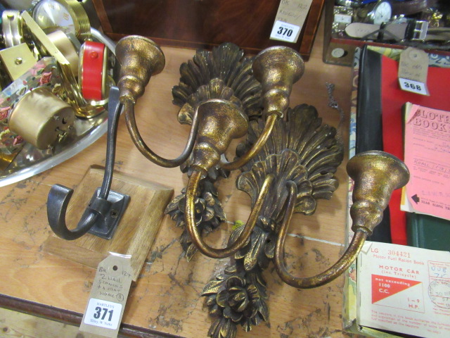 TWO WALL SCONCES AND A COAT HOOK Image