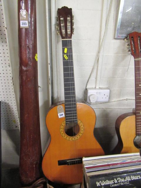 ACOUSTIC GUITAR AND A BOX OF WOODEN ITEMS Image
