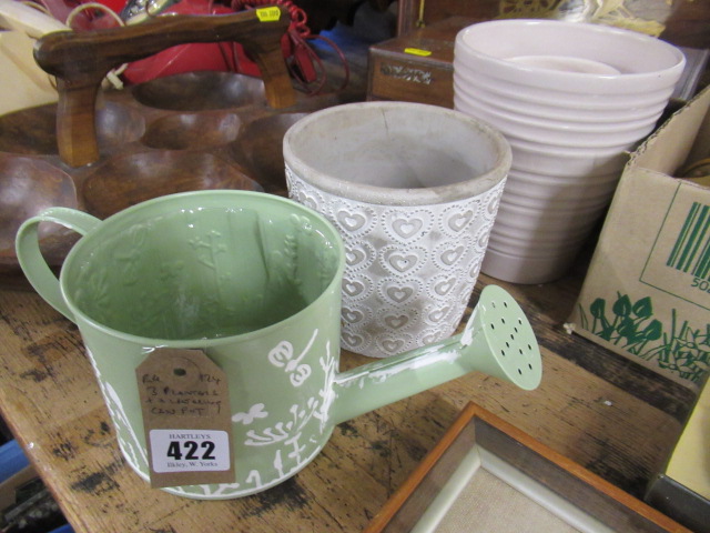 THREE PLANTERS AND A WATERING CAN POT Image