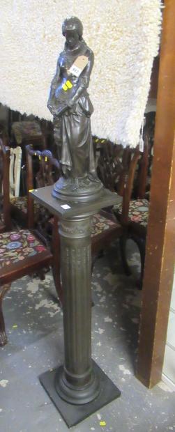 BRONZED FIGURE OF A MEDIEVAL LADY ON A SIMILAR FLUTED COLUMN Image
