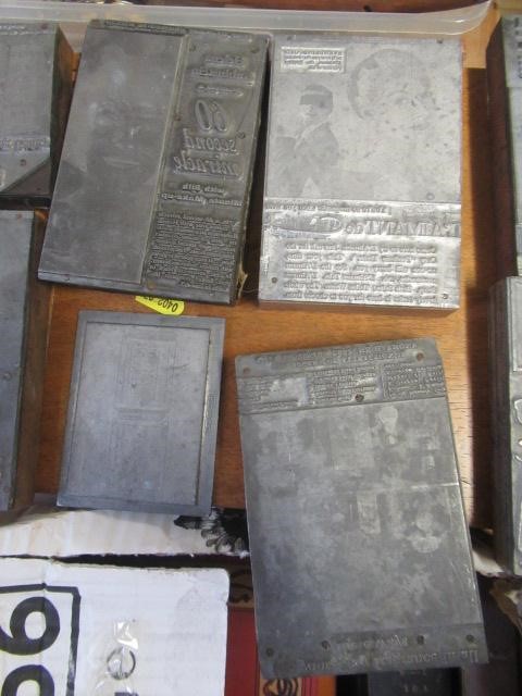 BOX OF BUTTONS AND SEWING ITEMS AND A BASKET OF PRINTING BLOCKS ETC Image