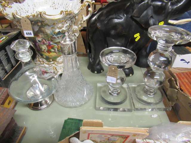 TWO GLASS DECANTERS AND TWO GLASS STANDS Image