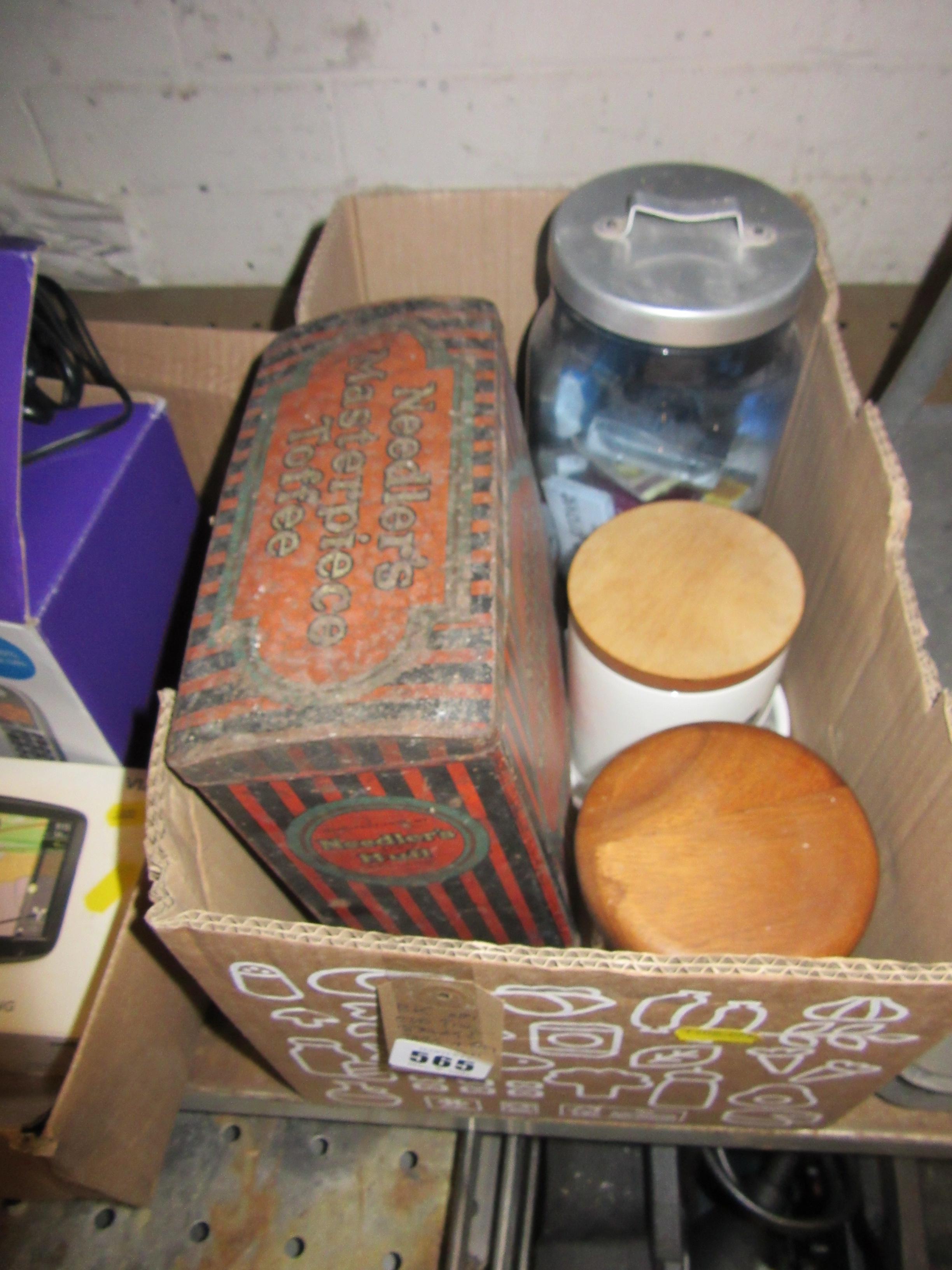 OLD TIN, STORAGE JARS AND QUANTITY OF MATCHBOXES Image