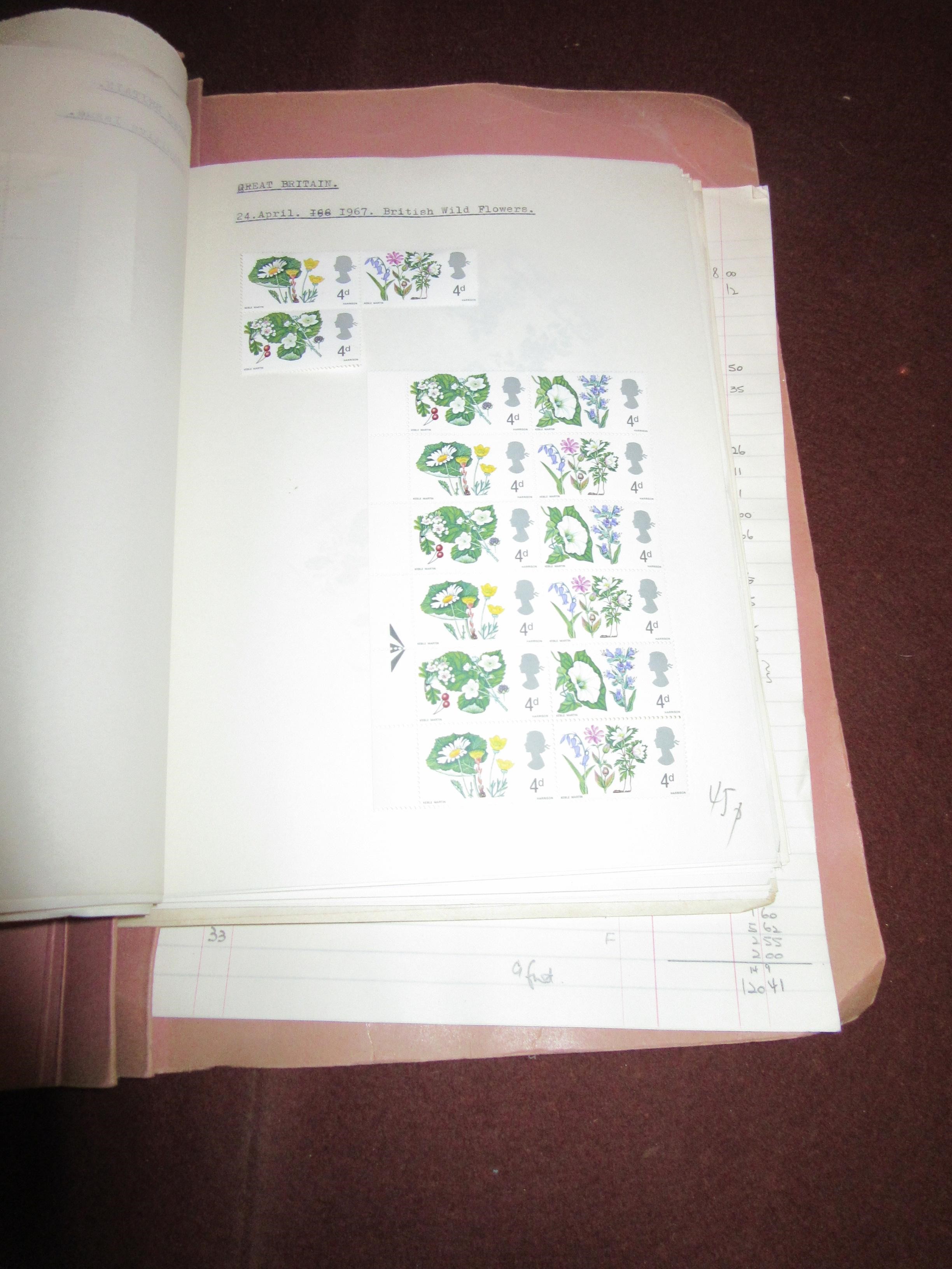 PINK FOLDER OF GB MINT STAMPS GEORGE V ERA AND LATER Image