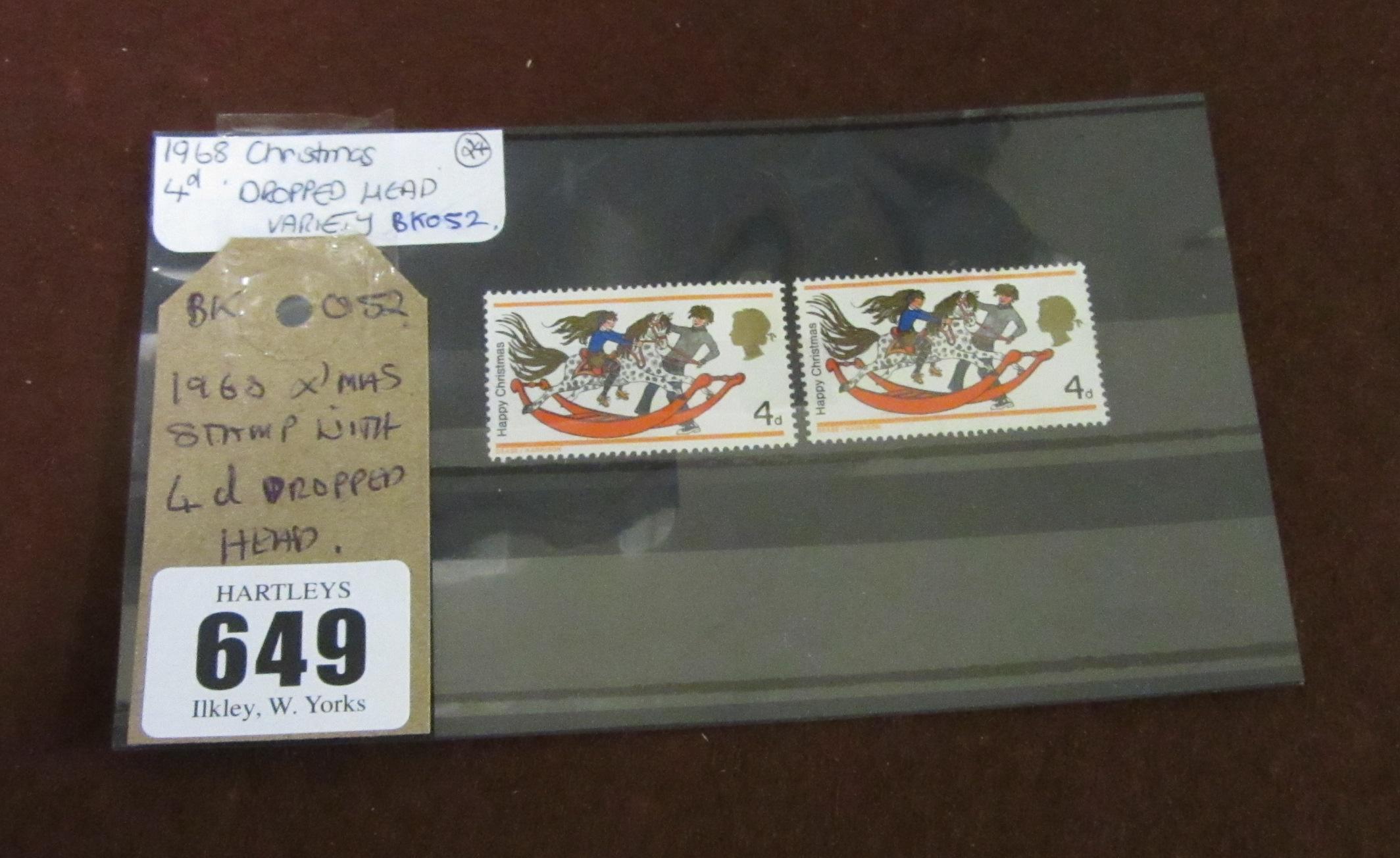 1968 CHRISTMAS STAMP WITH 4d (FOURPENNY) DROPPED HEAD Image