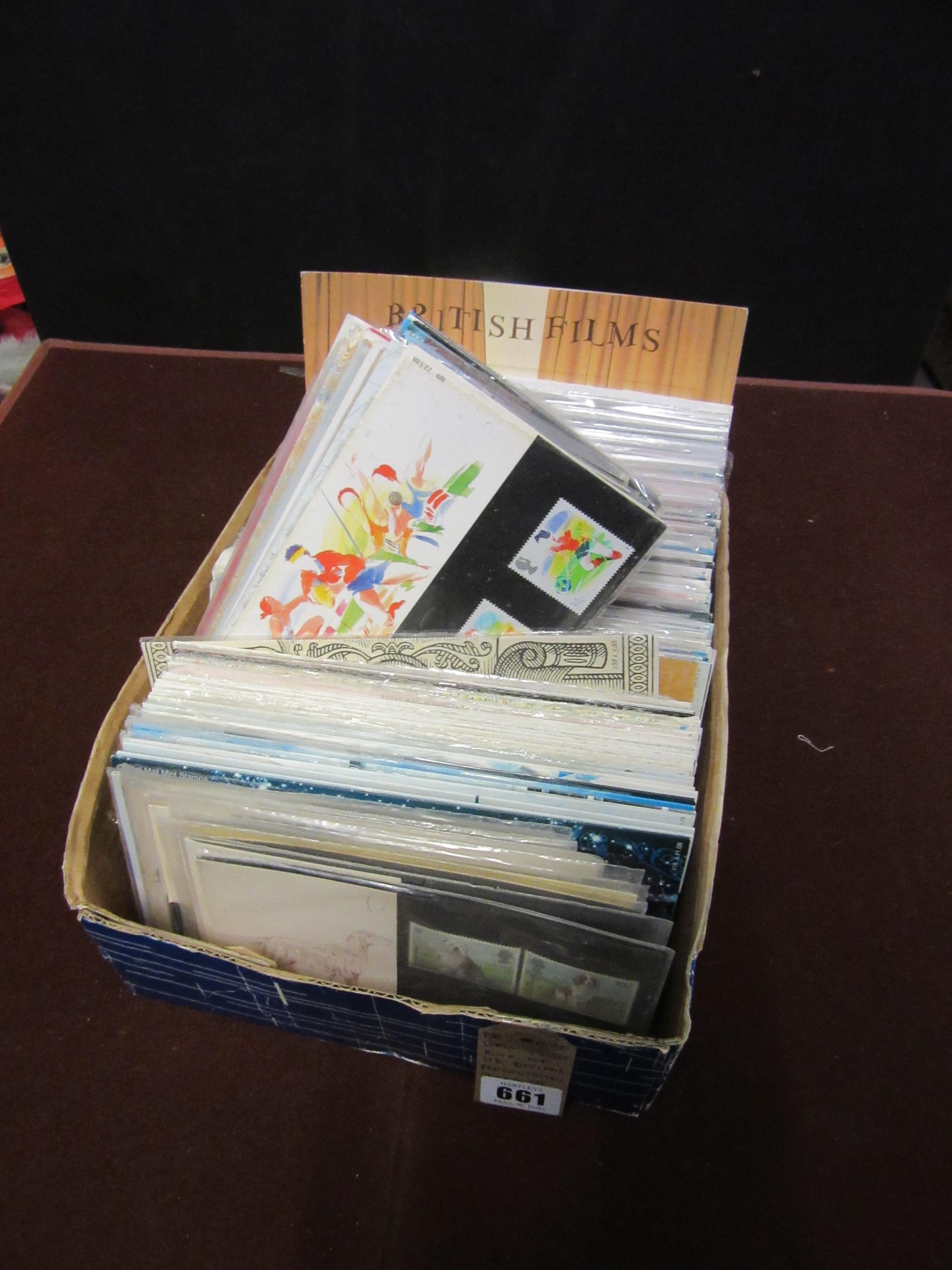 WELL FILLED BOX OF UK DECIMAL PRESENTATION PACKS OF STAMPS Image