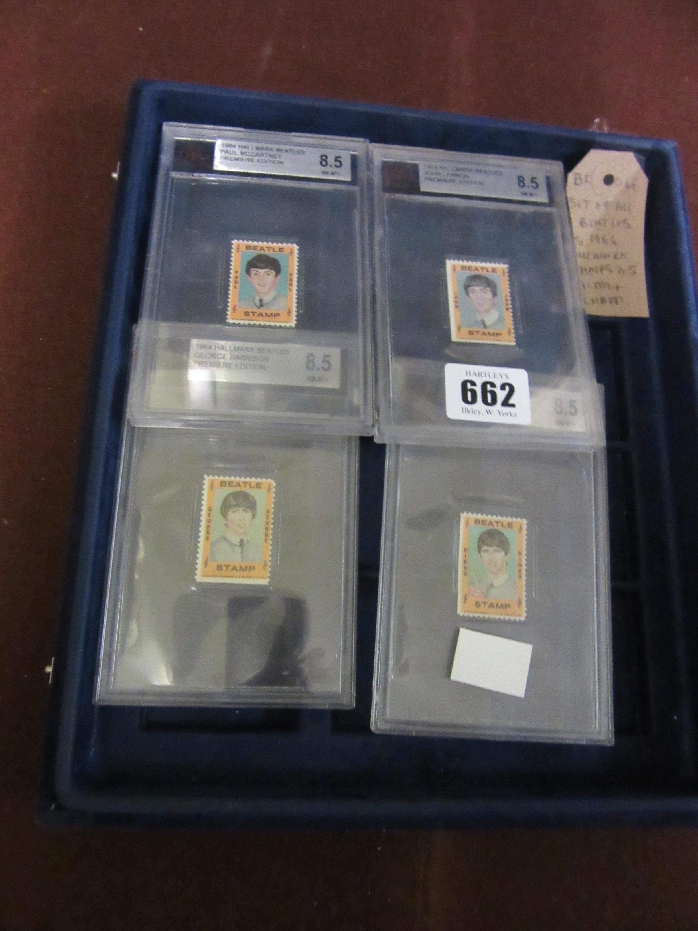 SET OF ALL FOUR BEATLES US 1964 HALLMARK STAMPS 8.5NH-MT + SLABE Image