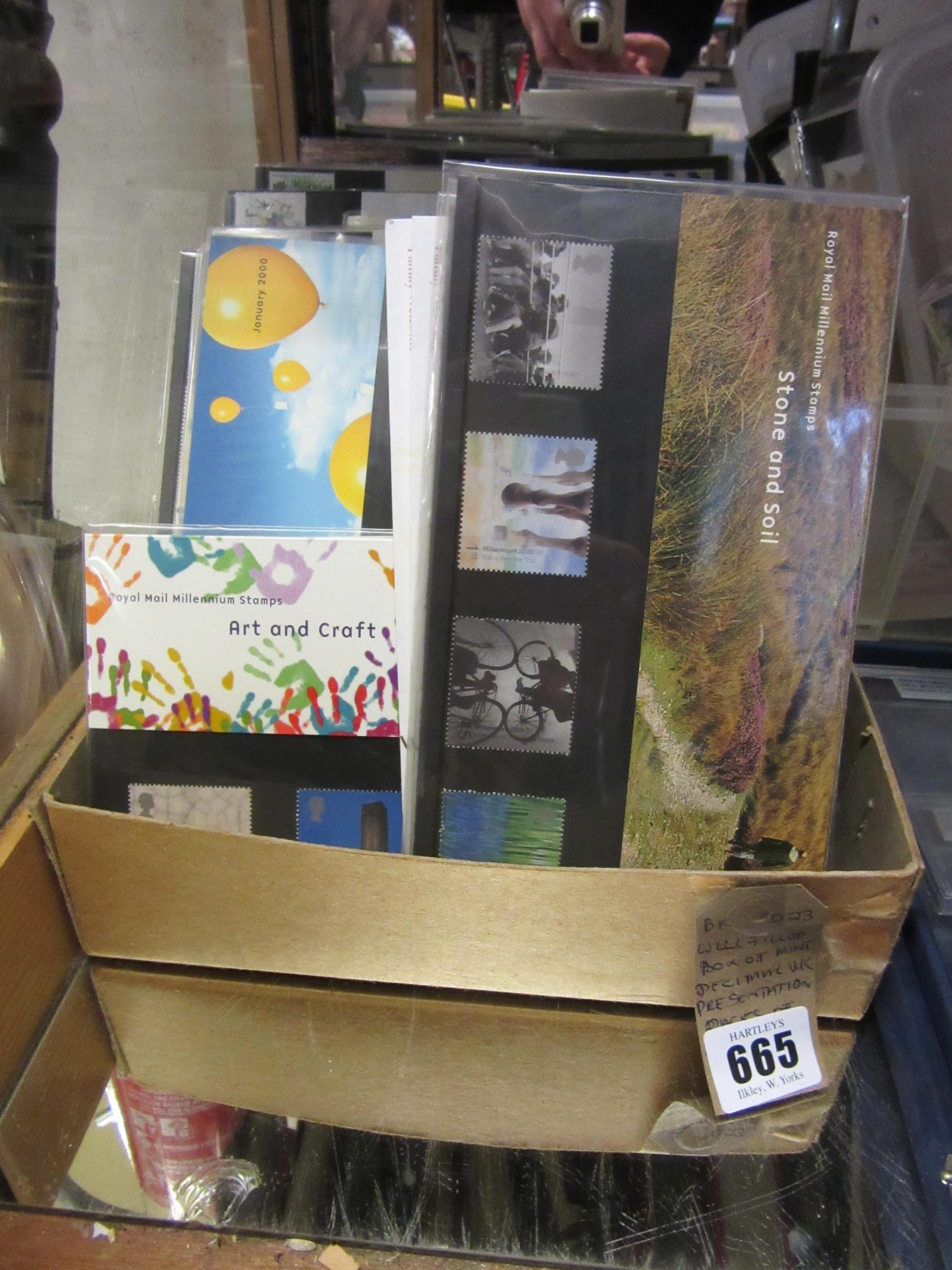 WELL FILLED BOX OF MINT DECIMAL UK PRESENTATION PACKS OF STAMPS CIRCA 1993-2000 Image