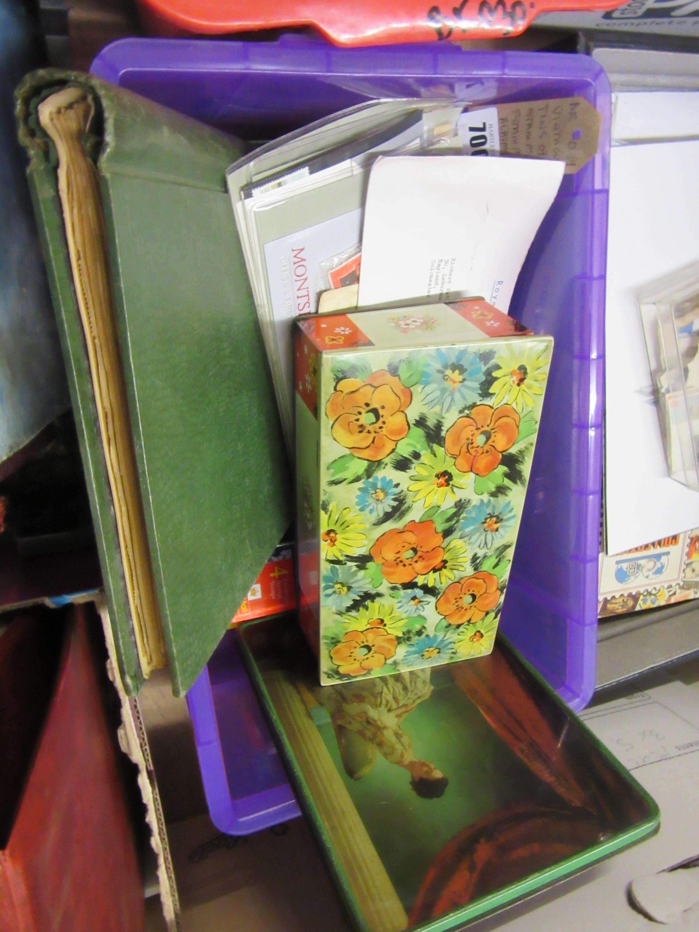 VINTAGE TINS OF STAMPS WITH STAMP ALBUM Image