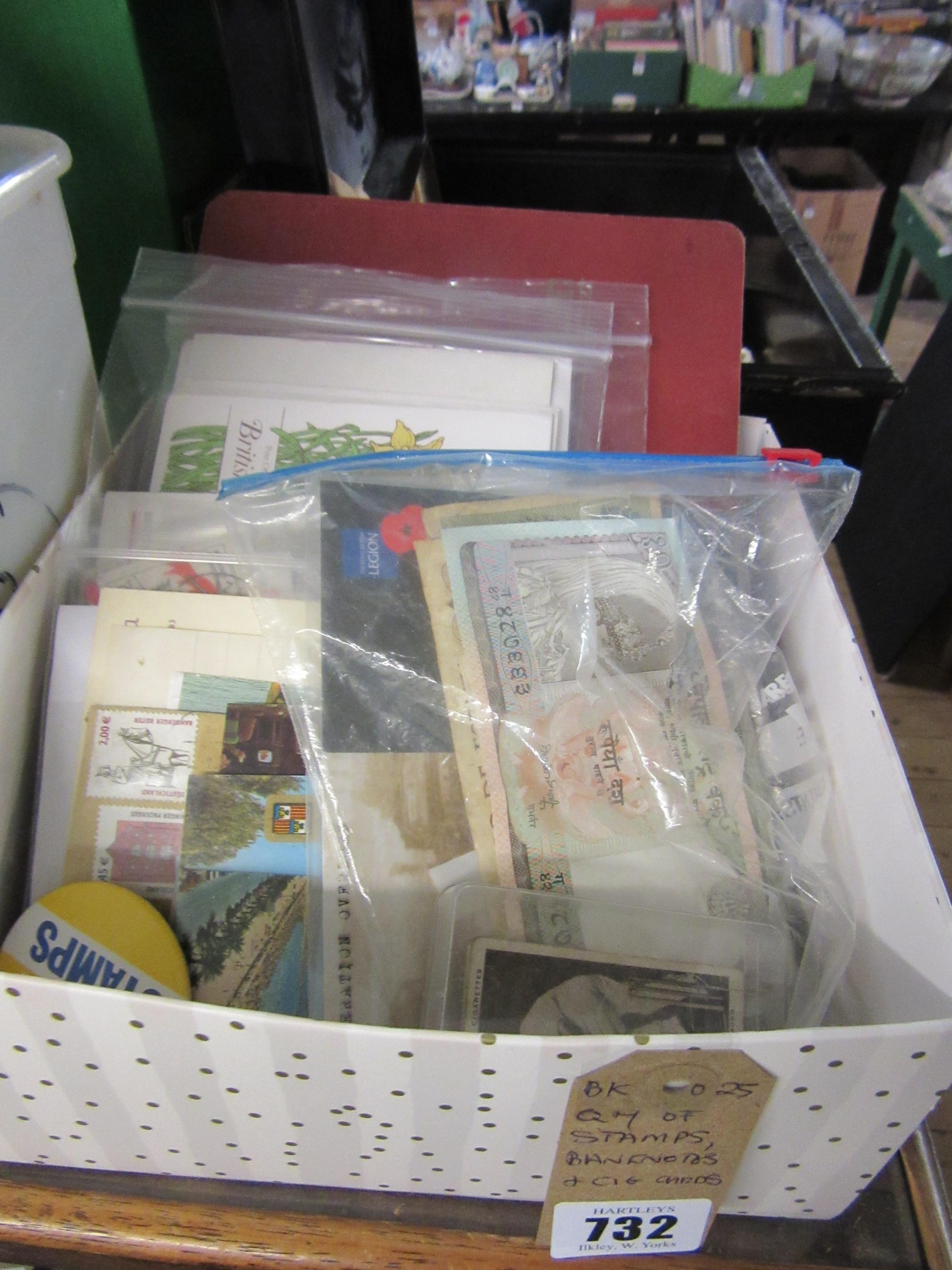 QUANTITY OF STAMPS, BANKNOTES AND CIGARETTE CARDS Image