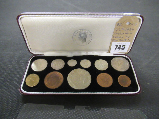 GEORGE VI 1937 CASED MINT CROWN TO FARTHING ELEVEN PROOF COIN SET Image