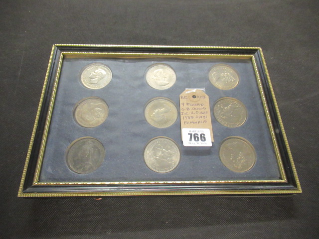 NINE FRAMED GB CROWNS INCLUDING HIGH GRADE 1887,1935 AND 1951 EXAMPLES Image