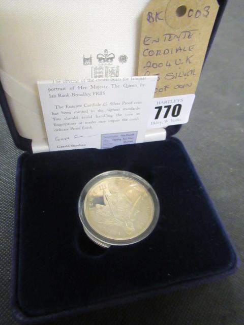ENTENTE CORDIALE 2004 UK FIVE POUND SILVER PROOF COIN - 28.28G Image