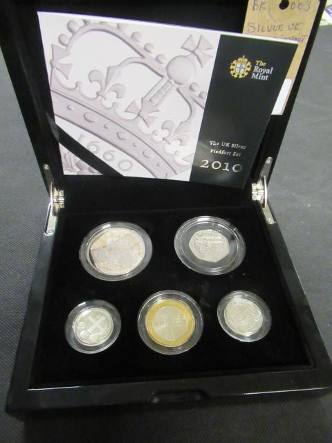 SILVER UK 2010 PIEDFORT FIVE COIN PROOF SET Image