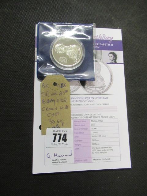 SILVER 80TH BIRTHDAY OF ERII CROWN WITH CERTIFICATE - 38.6G Image