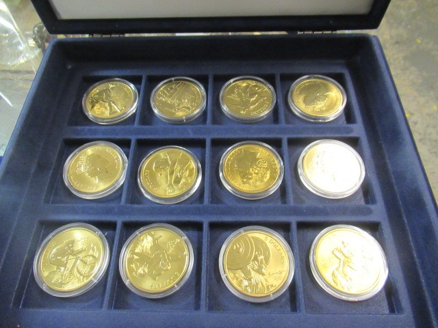 CASED OLYMPIC GAMES COIN COLLECTION - TWENTY FOUR SILVER AND TWELVE BRONZE COINS Image
