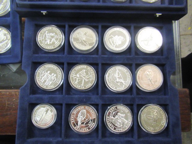 CASED OLYMPIC GAMES COIN COLLECTION - TWENTY FOUR SILVER AND TWELVE BRONZE COINS Image