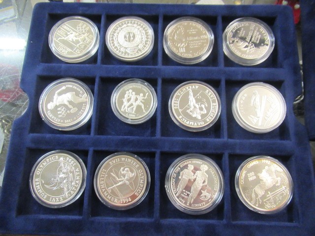 CASED OLYMPIC GAMES COIN COLLECTION - TWENTY FOUR SILVER AND TWELVE BRONZE COINS Image