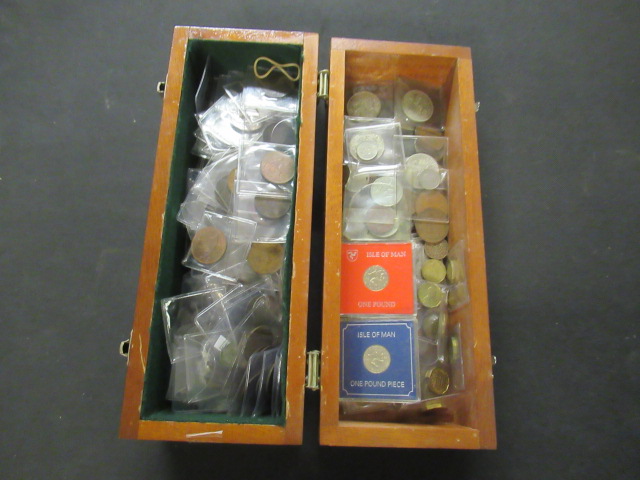 HEAVY WOODEN BOX OF GB COPPER AND CUPRO NICKEL COINS Image