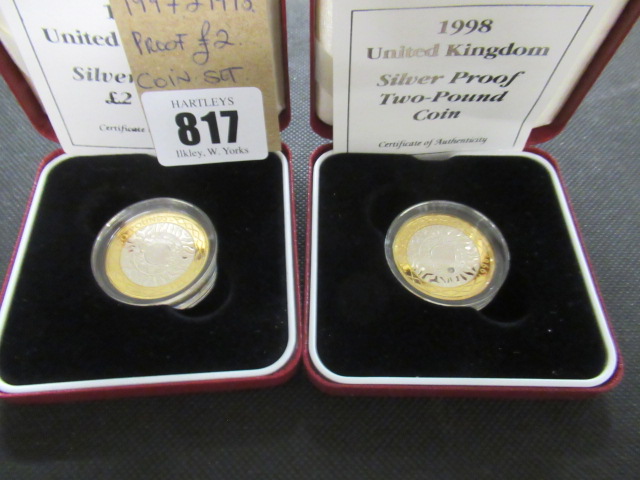 UK SILVER 1997 AND 1998 PROOF TWO POUND COINS Image