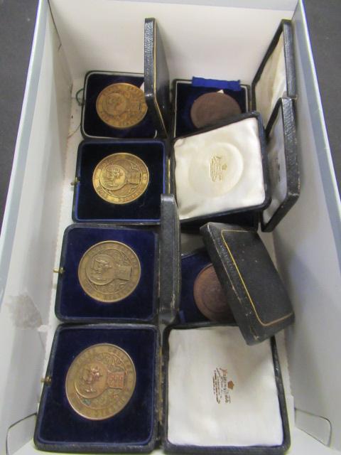 SEVEN MAPPIN AND WEBB DOVER COLLEGE ATHLETIC CLUB COPPER AND BRONZE MEDALLIONS Image