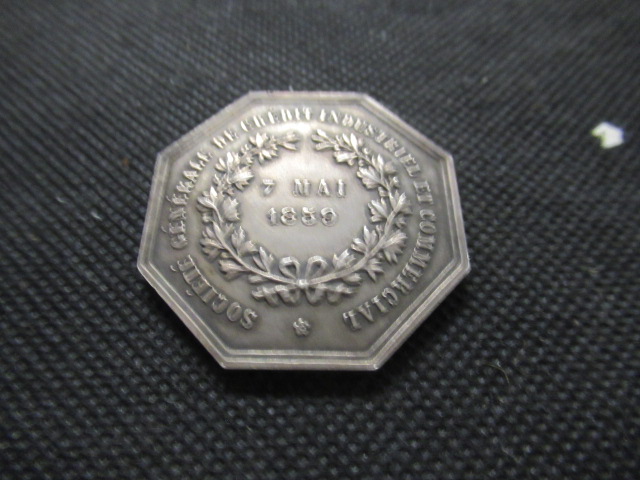 WHITE METAL FRENCH 1859 SOCIETY GENERALE DE CREDIT MEDALLION Image