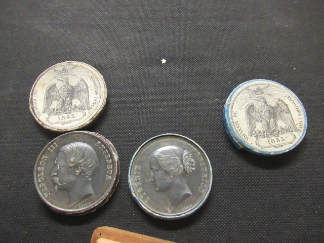 CASED NAPOLEIAN III AND QUEEN EUGENIE 1855 EXHIBITION MEDALIONS Image