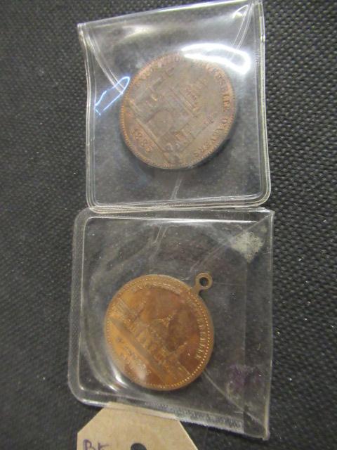 FRENCH 1885 AND 1894 ANVERS EXHIBITION MEDALLIONS Image