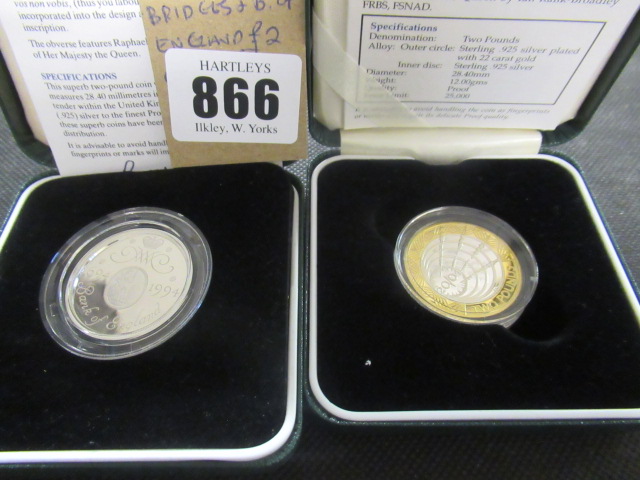 UK SILVER 2001 WIRELESS BRIDGES AND BANK OF ENGLAND TWO POUND COINS - 27.98G Image