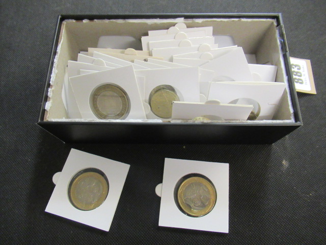 BOX OF UK TWO POUND AND ONE POUND COINS INCLUDING FOURTEEN POUNDS OF LEGAL TENDER Image