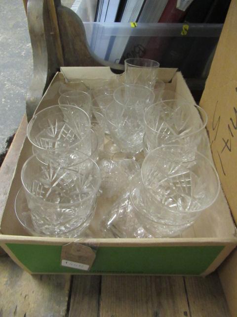 BOX OF CUT GLASS DRINKING GLASSES Image