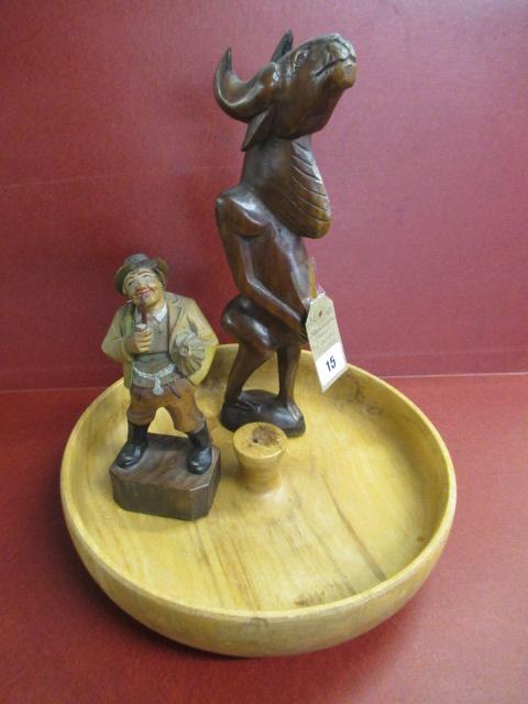 SYCAMORE BOWL WITH TWO CARVED FIGURES Image