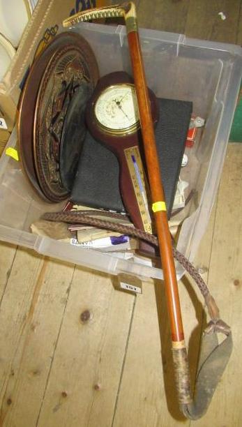 BOX OF MISCELLANEOUS INCLUDING CROP AND BAROMETER Image