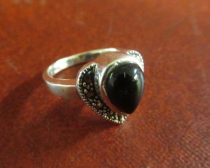 JET AND MARCASITE SILVER RING Image