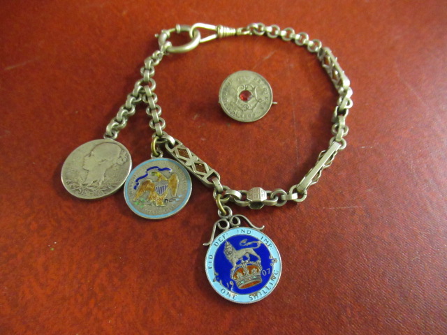 COIN POCKET WATCH CHAIN AND BROOCH Image