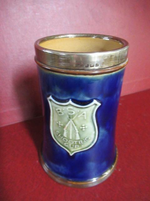 SILVER RIMMED DOULTON STONEWARE BSA SHOOTING CUP Image