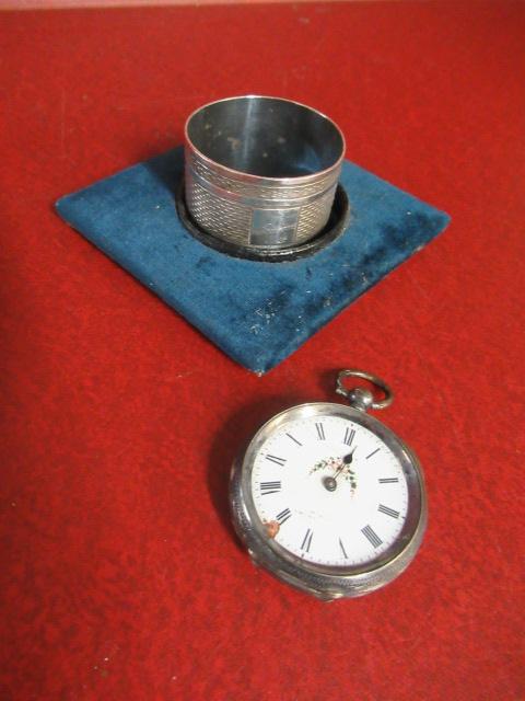 SILVER NAPKIN RING AND POCKET WATCH Image