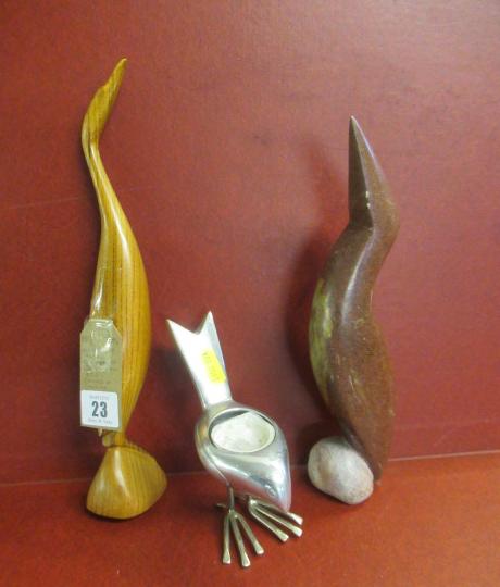 MODERNIST CARVED SOAPSTONE BIRD WITH CARVED ASH AND CHROME BIRDS Image