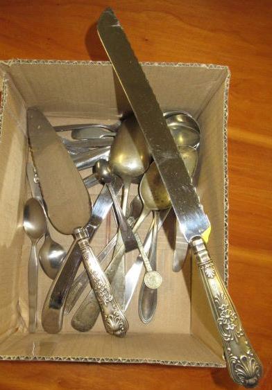 QUANTITY OF CUTLERY INCLUDING SILVER HANDLED CAKE KNIFE AND SLICE Image
