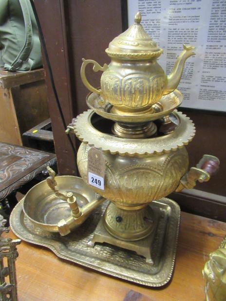 BRASS TEA URN WITH TRAY ETC Image