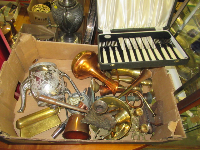 BOX OF BRASS AND EPNS ETC Image