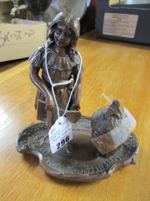 CAST METAL FIGURAL INKWELL AS A YOUNG GIRL HOLDING A RACQUET Image